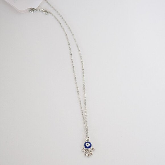 Cubic Zirconia Evil Eye Hamsa Hand Necklace (Protection, Intuition, Balance) - Picture 4 of 4